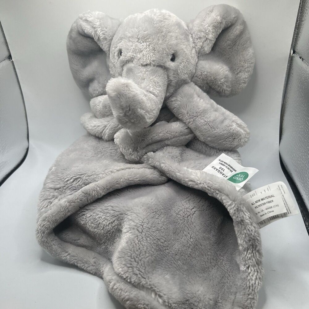 Oeko Tex Lovey Security Blanket Soft Gray Elephant Plush